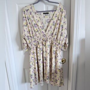 Nasty Gal Floral Mini Dress - Butter Yellow and Purple